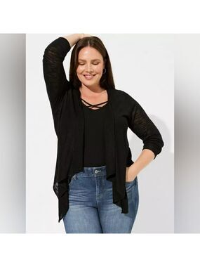 Torrid Black Slub Drape Front Cardigan – Size 1X